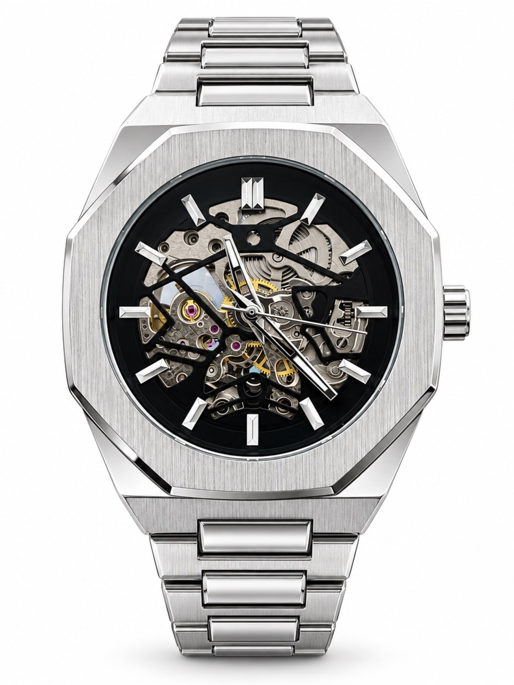 Skeleton Style Watch Black Dial Octagon Royal Oak Style